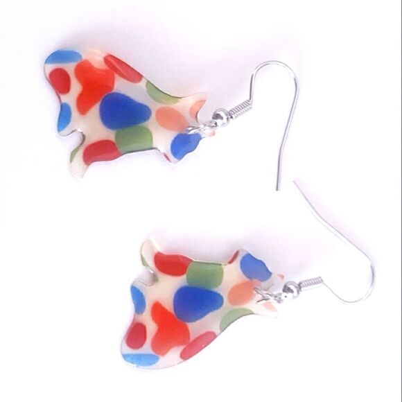 Kitty Cat Acrylic Multicolor Dangling Colorful Earrings - Picture 6 of 7
